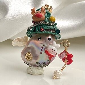 P208-EXCLUSIVE Premium Flameball Pearl Christmas Tree Hat Detchable Pendant